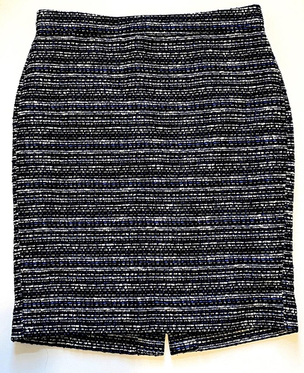 J. Crew Tweed Knee Length Pencil Skirt Blue Black Size 4